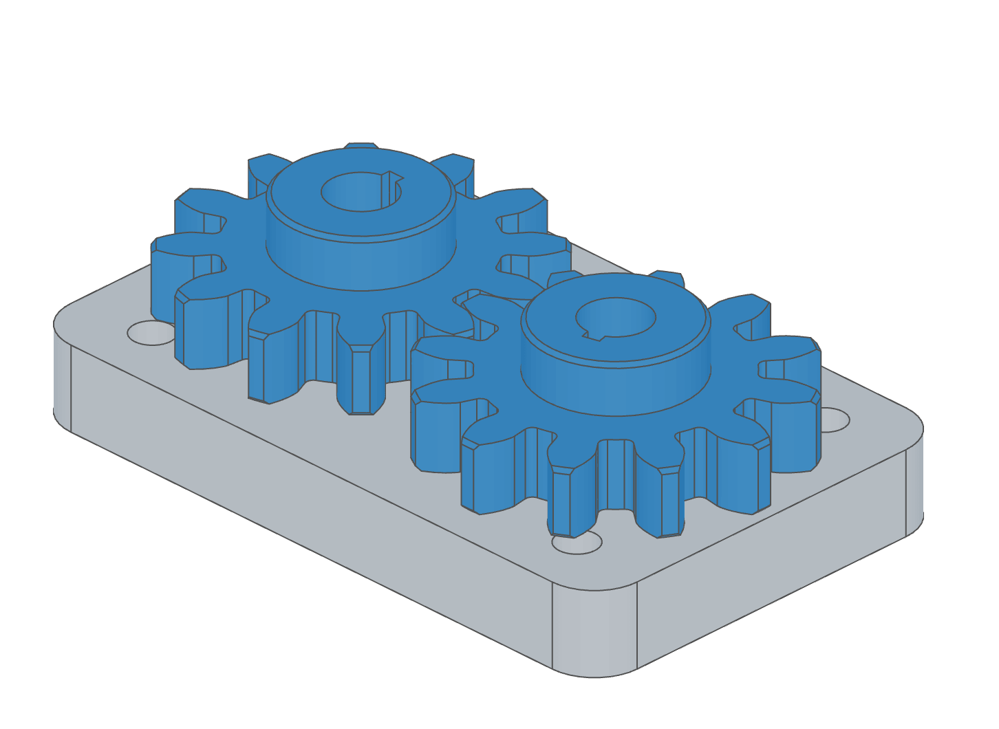 The gearbox on Default: a 1:1 pair of 12-tooth gears on the base plate