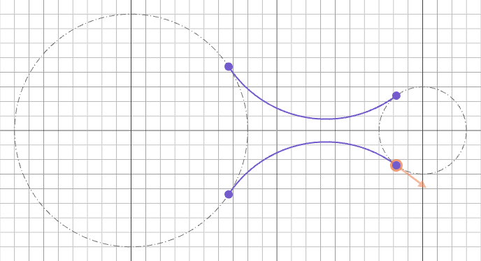 Tangent arcs between two circles