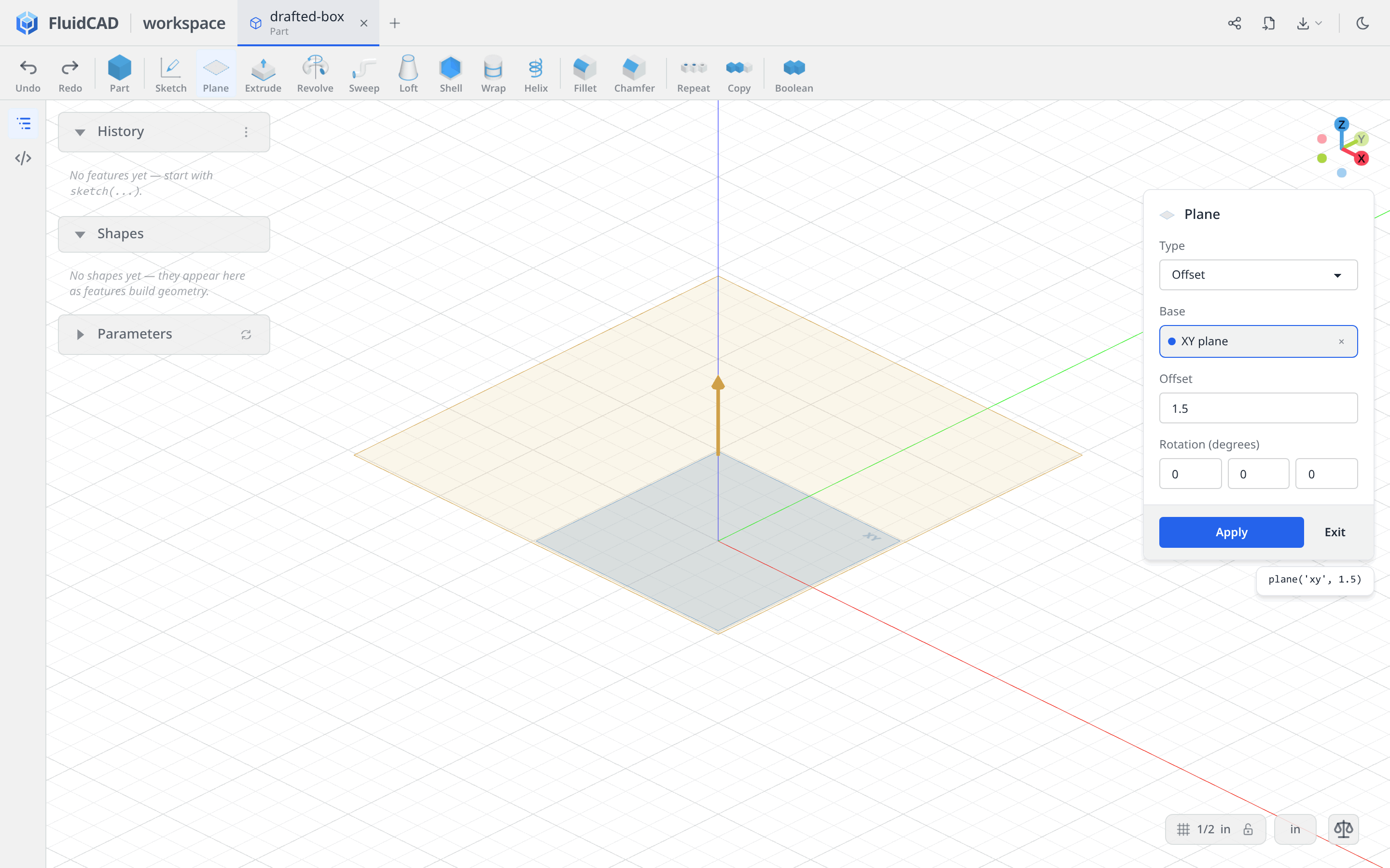 Offset plane at the box rim height