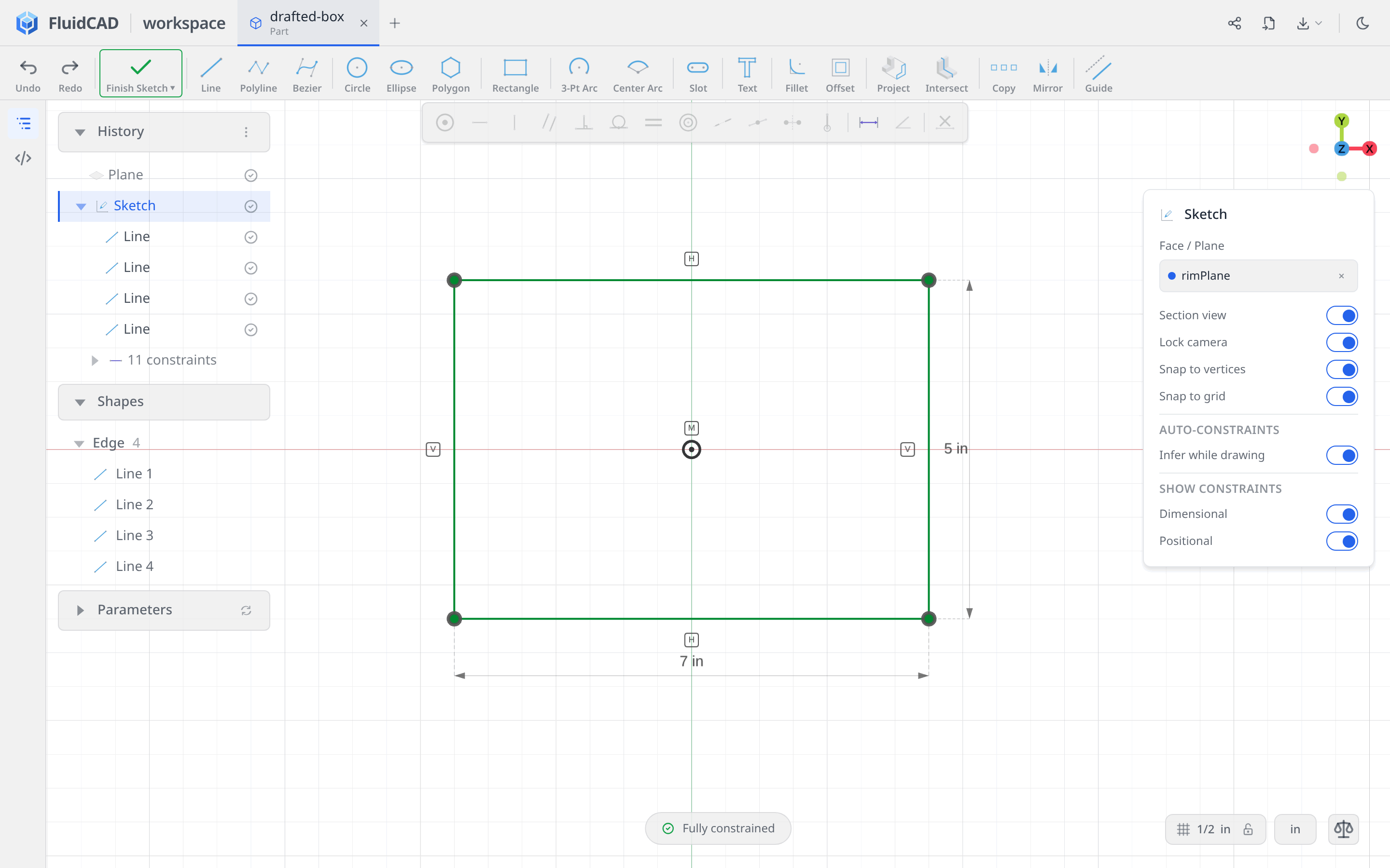 Fully constrained 7 by 5 inch footprint