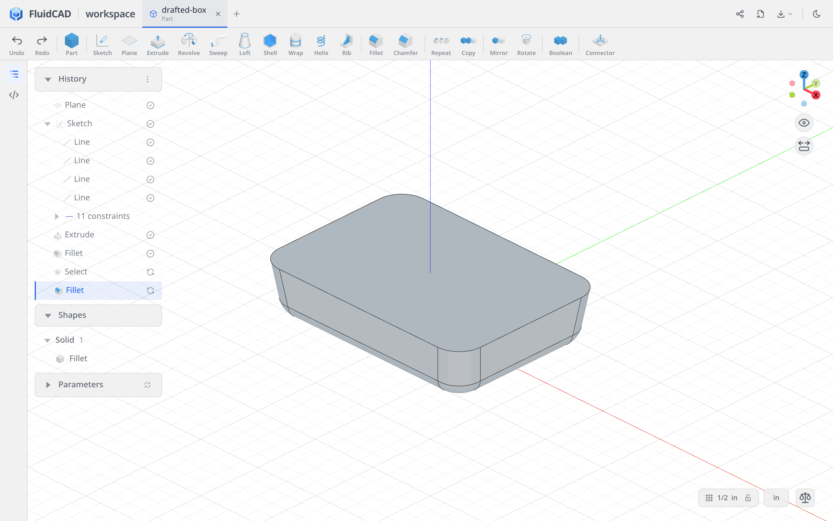 The drafted and rounded solid base