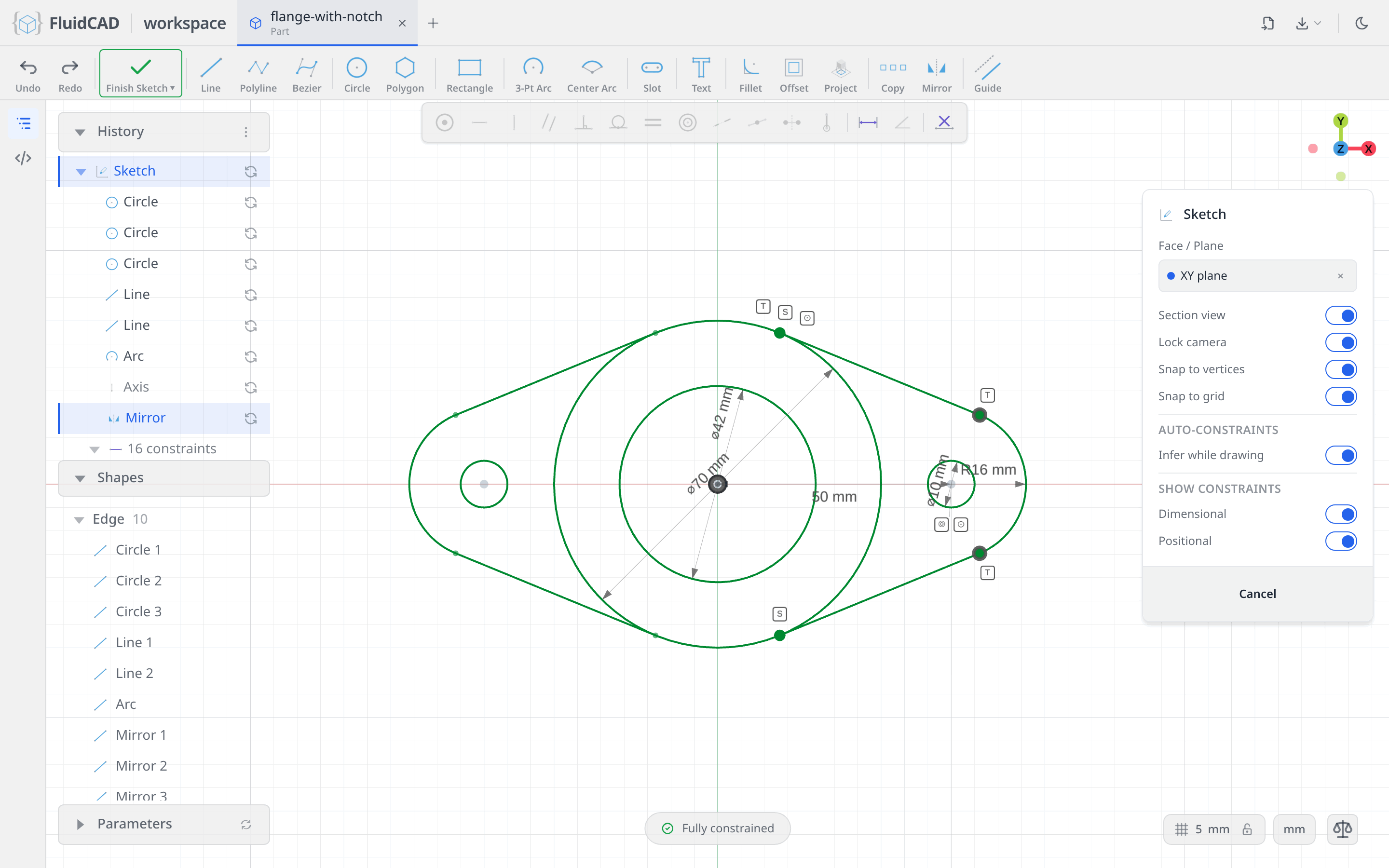 The complete flange profile