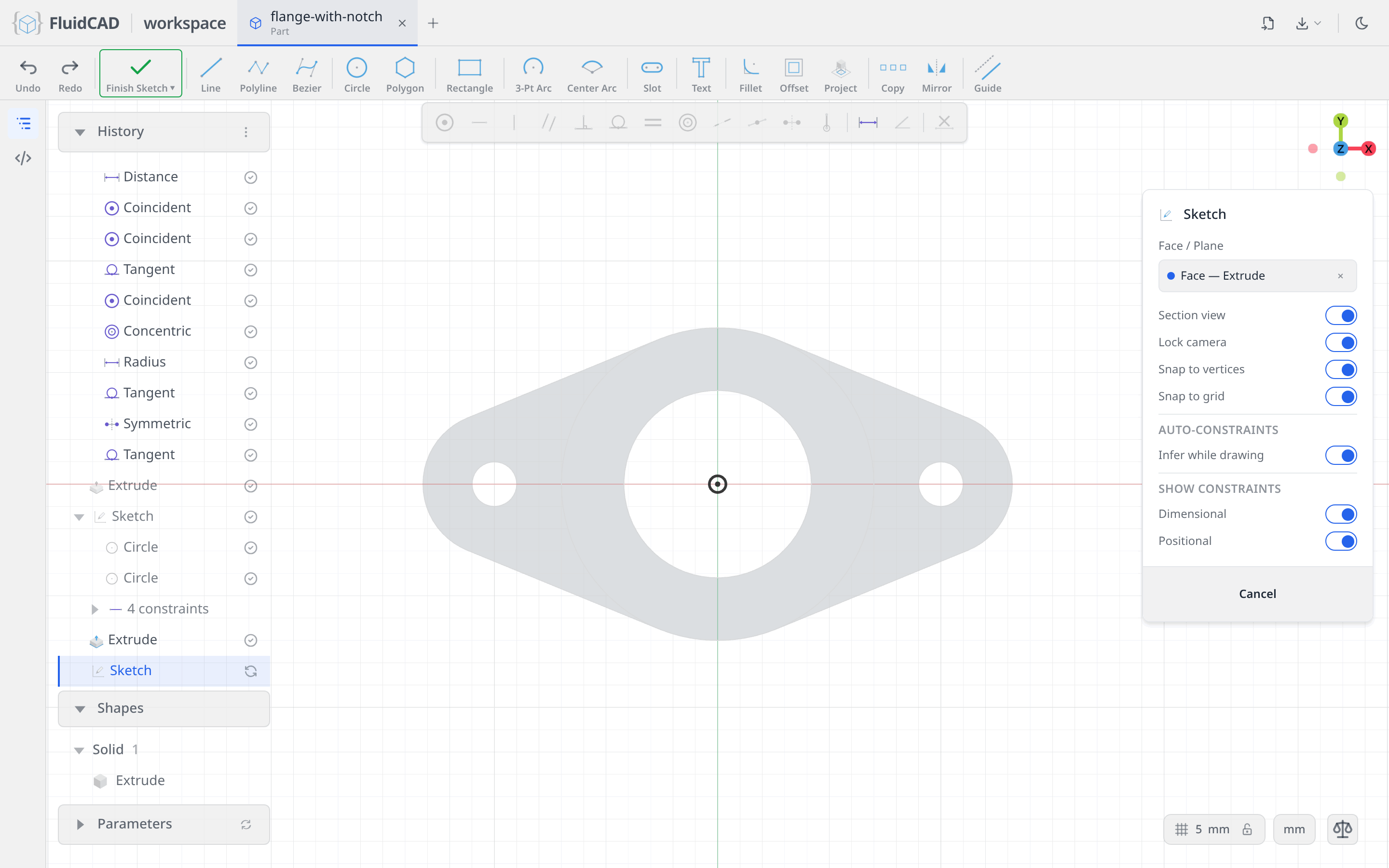A sketch opened on the pipe top