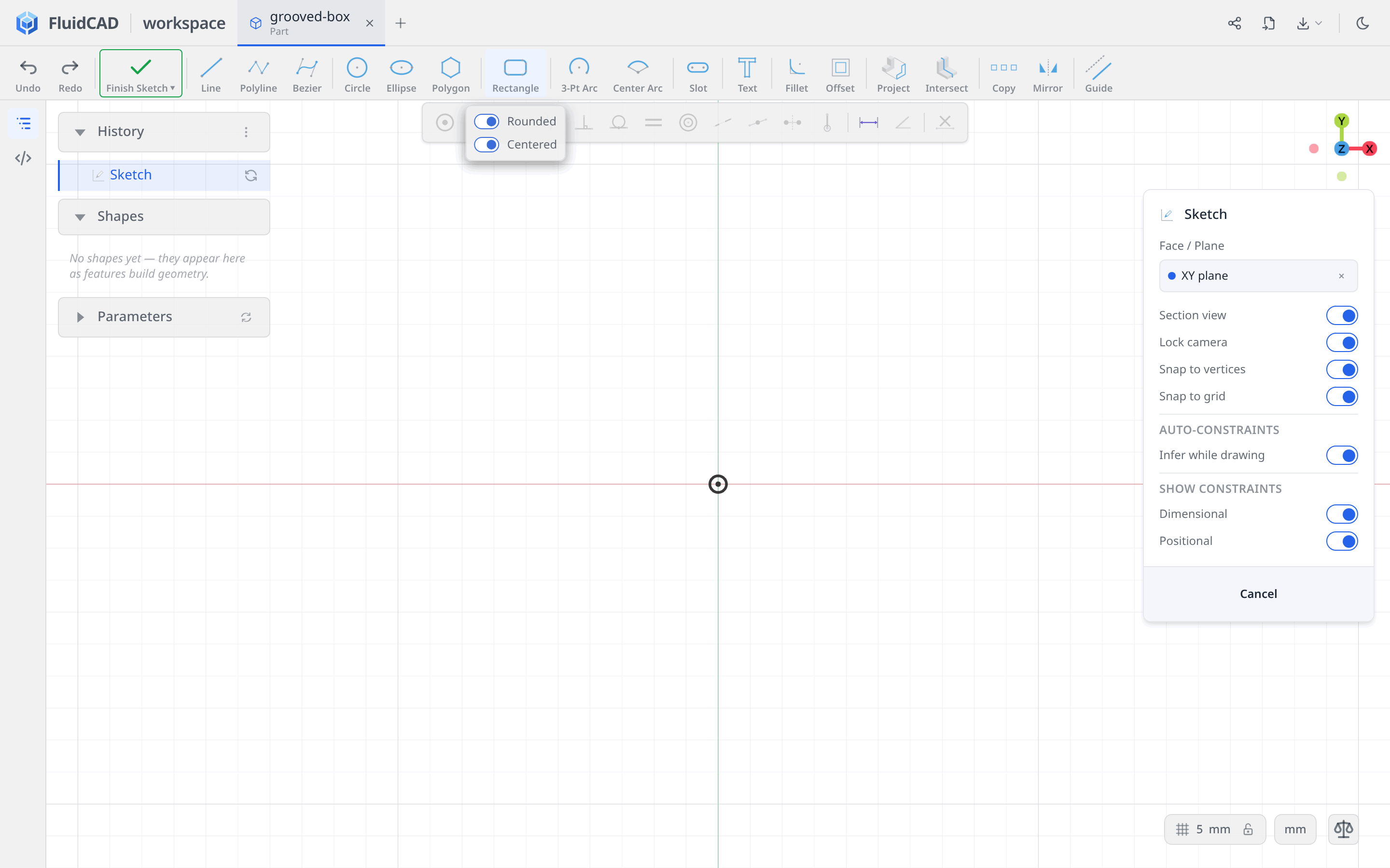 Rectangle with Rounded and Centered enabled