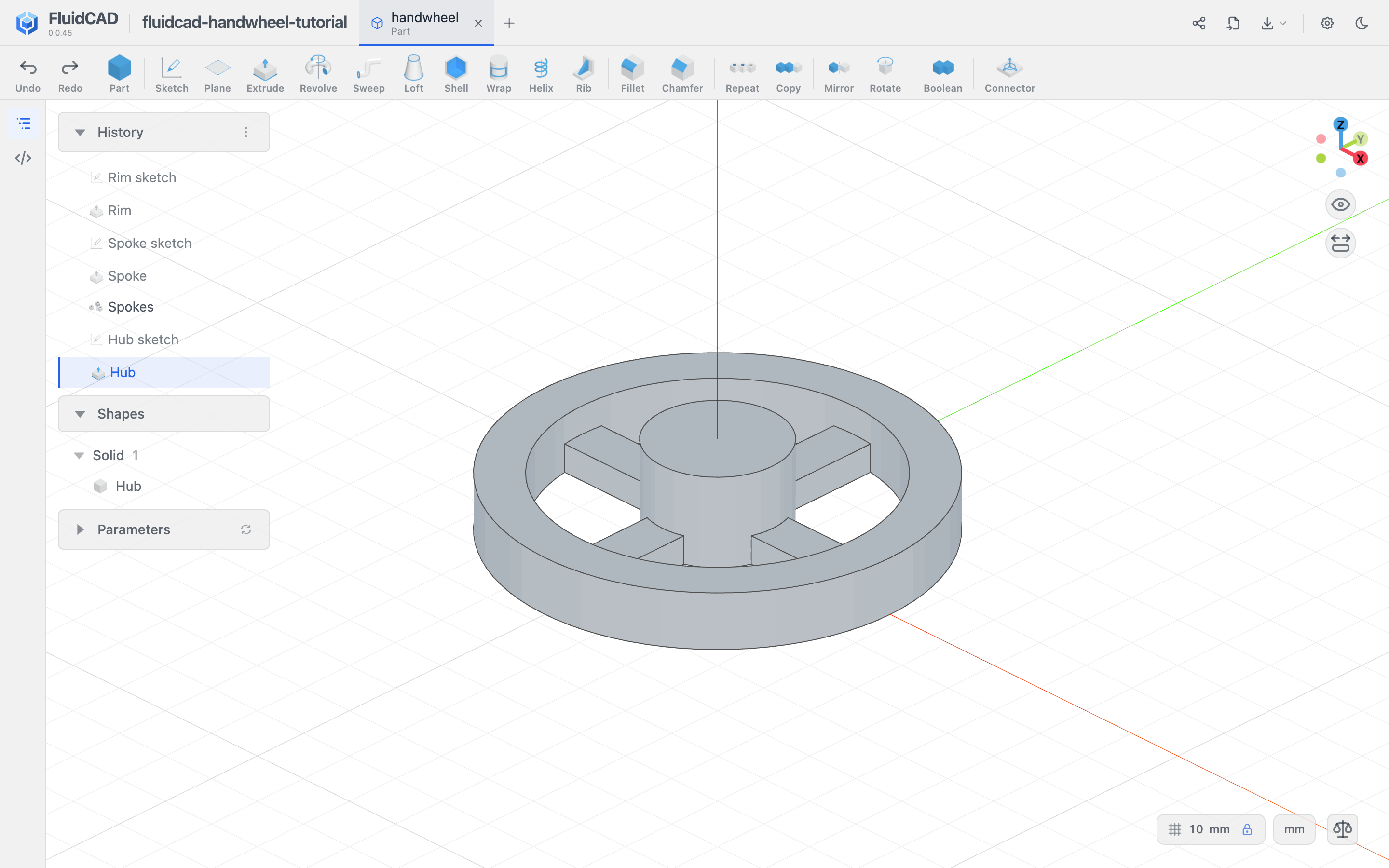 The hub, spokes, and rim before adding the hardware pockets
