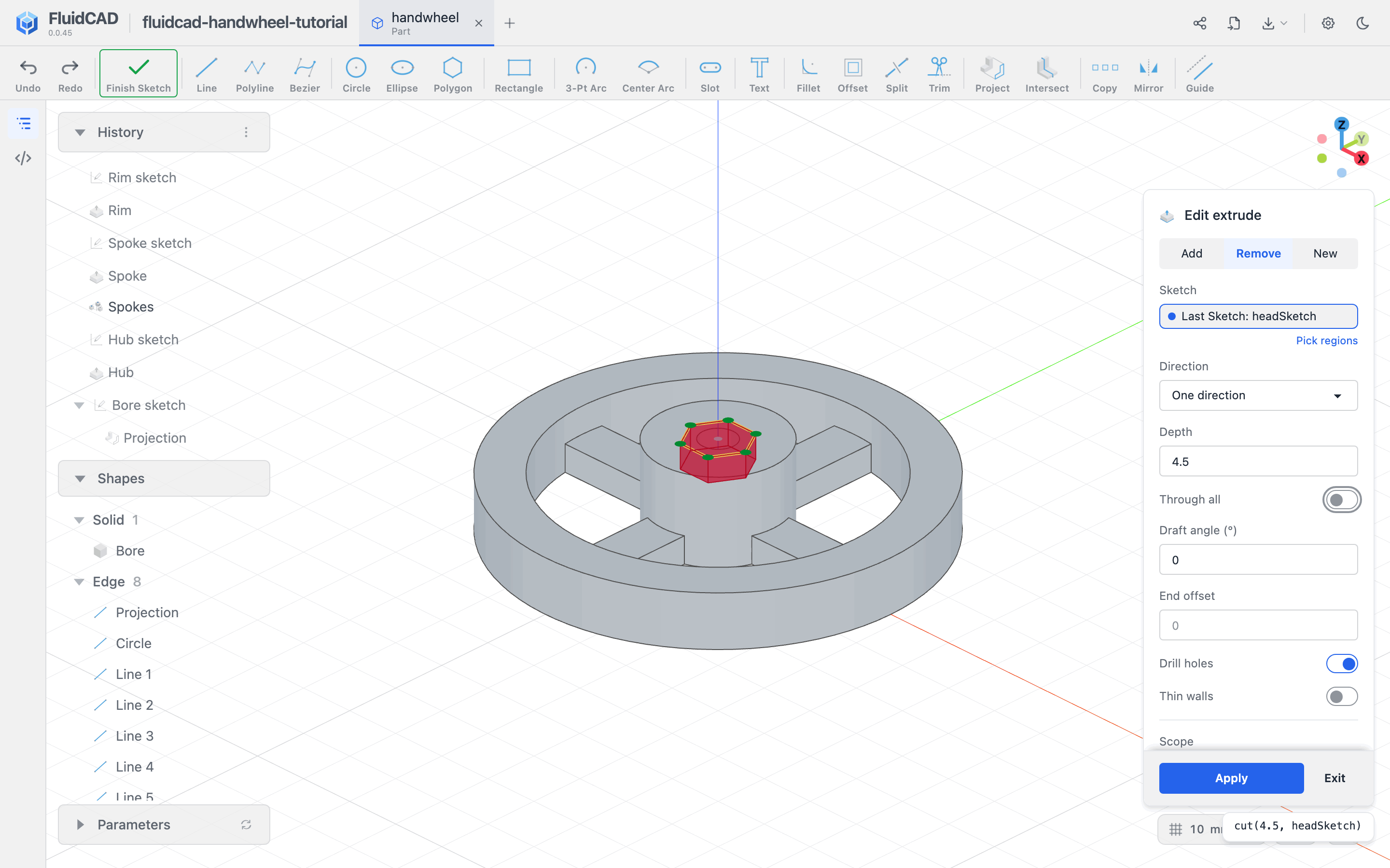 The 4.5 mm hexagonal pocket removal preview