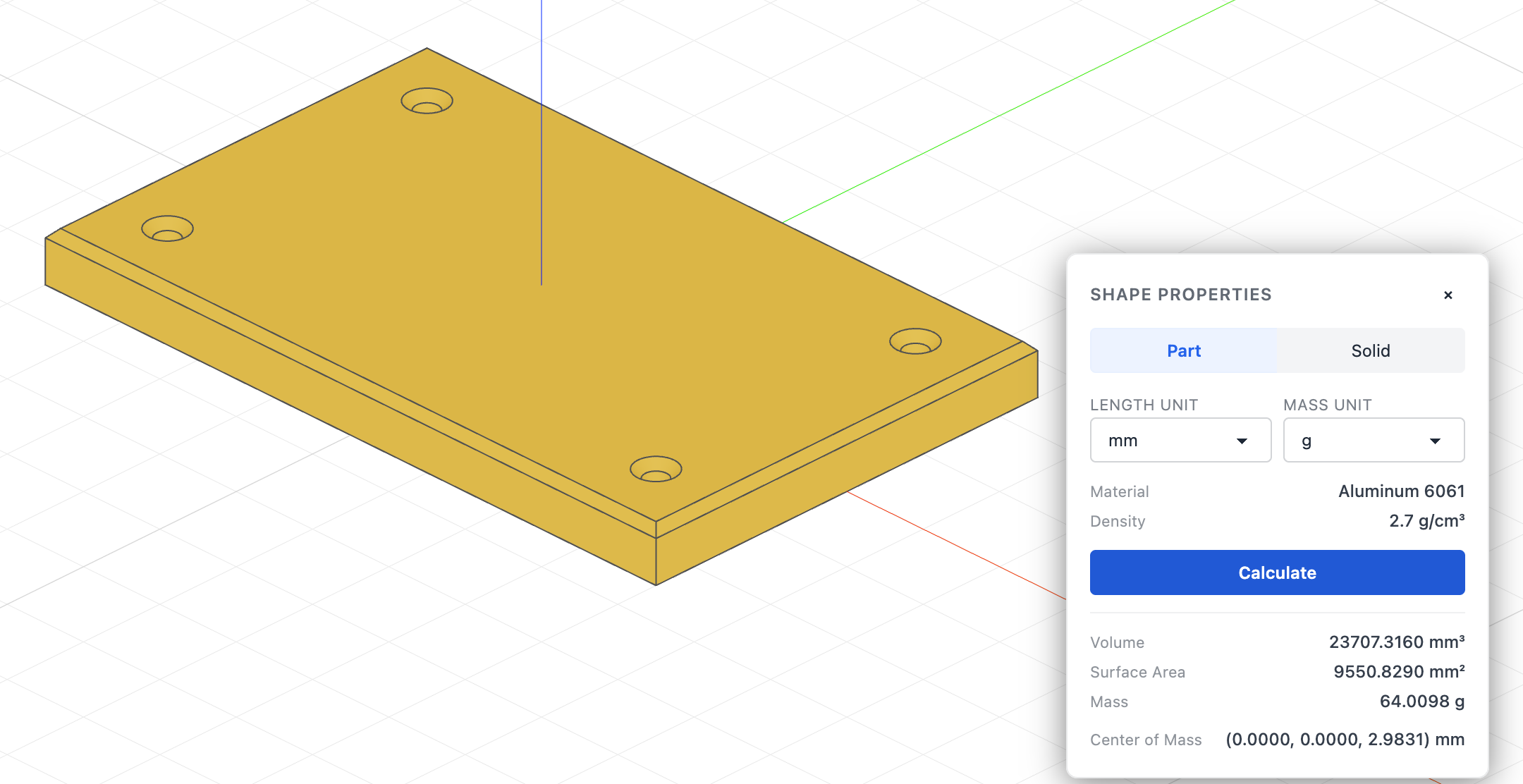 Shape properties, Part tab, the whole part highlighted