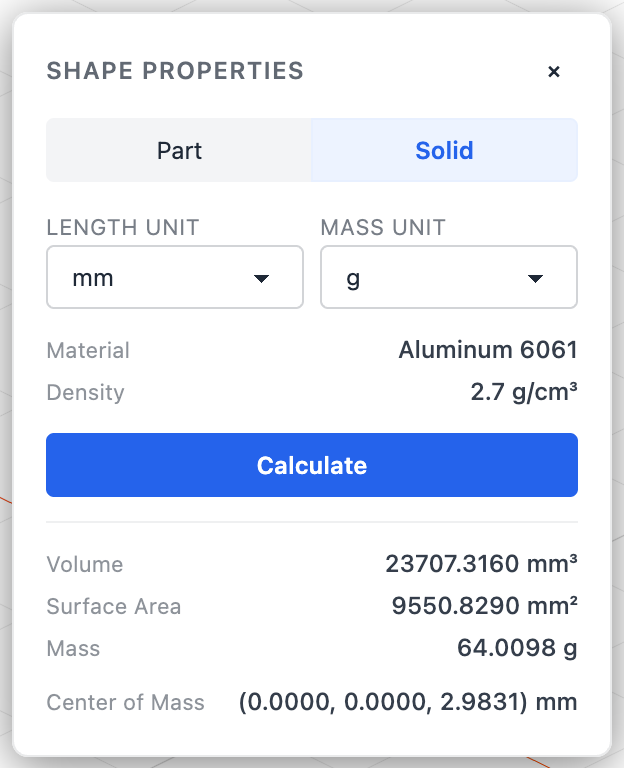 Shape properties, Solid tab, a solid inside a part