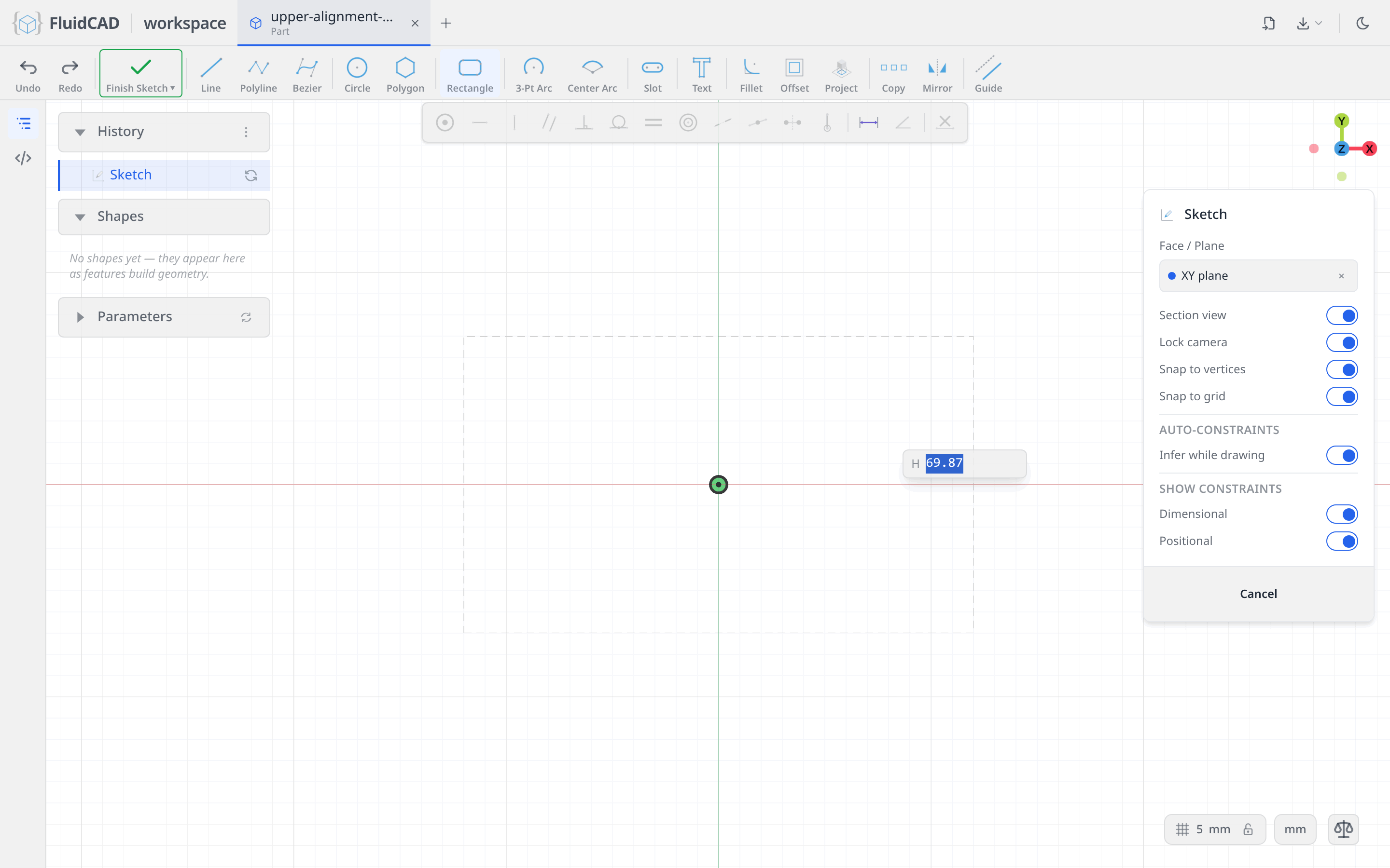 Rectangle tool: the width is set, the height comes next